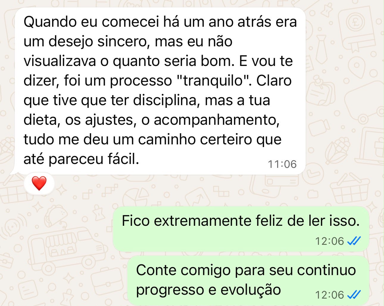 Depoimento de paciente 2 sobre o acompanhamento nutricional