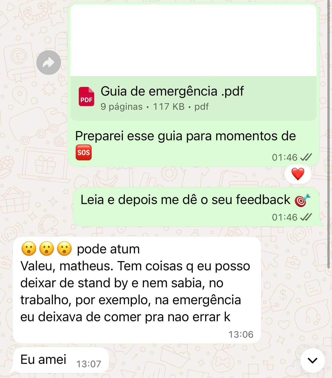 Depoimento de paciente 13 sobre o acompanhamento nutricional