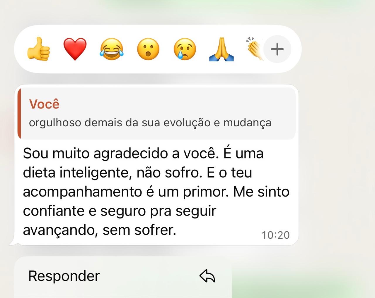 Depoimento de paciente 8 sobre o acompanhamento nutricional