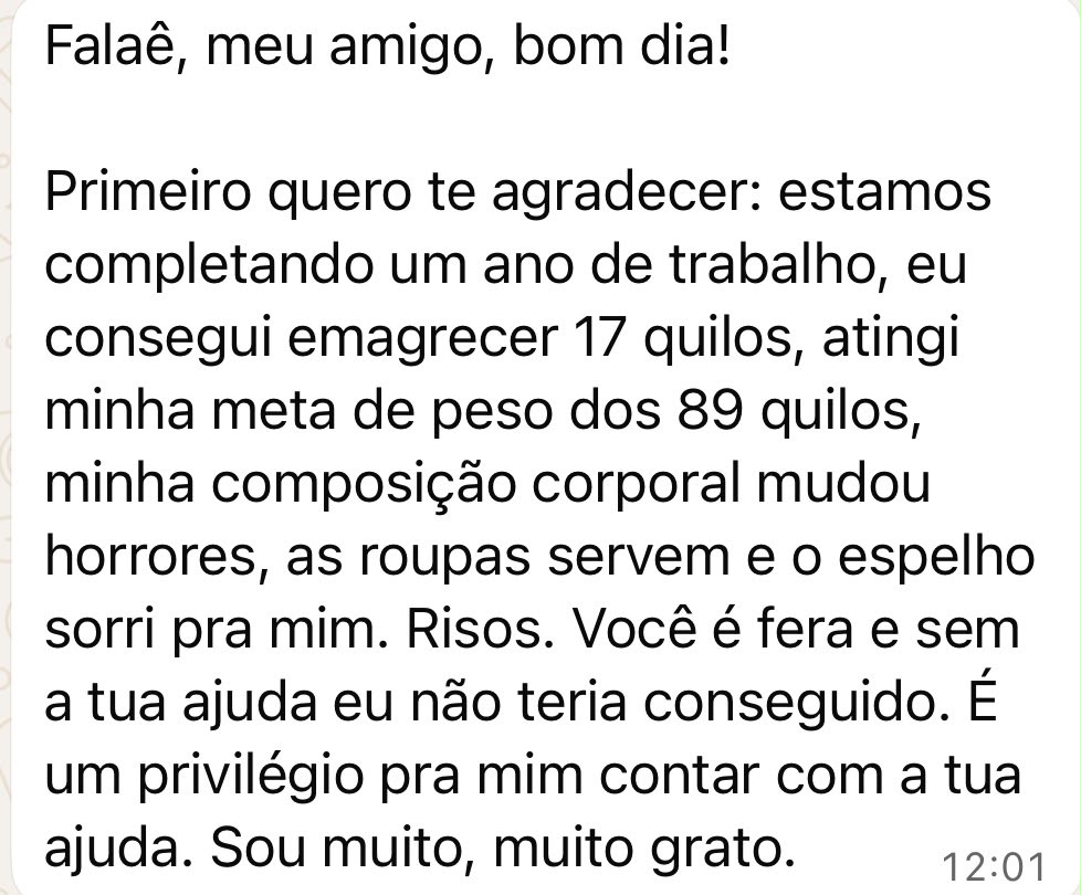 Depoimento de paciente 1 sobre o acompanhamento nutricional
